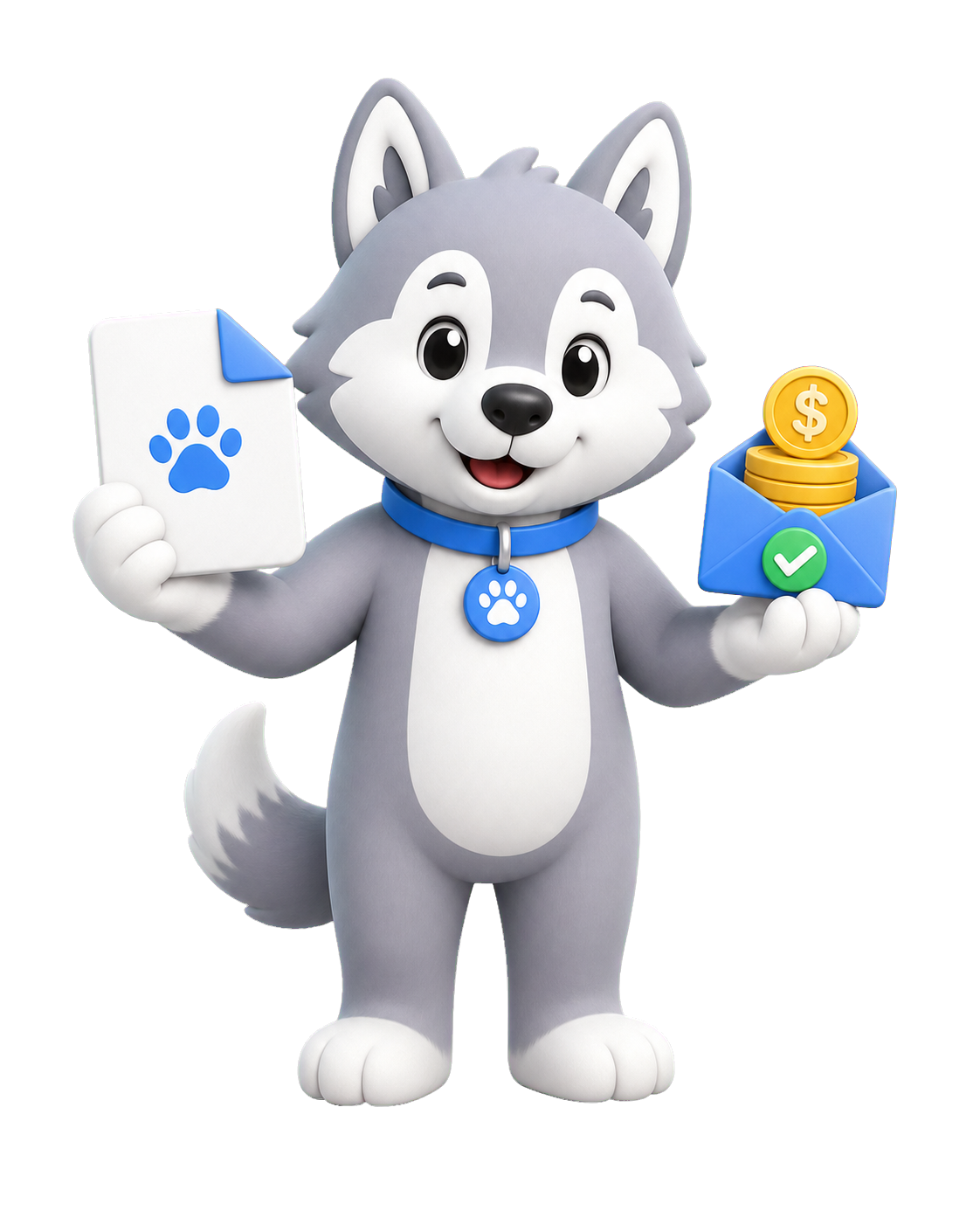 FilePaw mascot holding a file and payout envelope